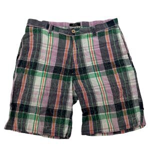 Snake Eyes Players Multicolor Plaid Flat Front Chino Shorts Size 32 100% Cotton